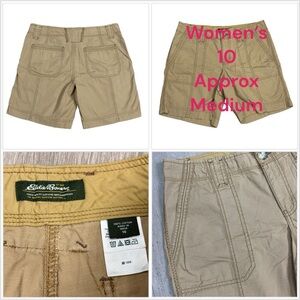Women’s Eddie Bauer 10 Medium Shorts Ripstop Chino Khakis Taupe Bermuda Twill
